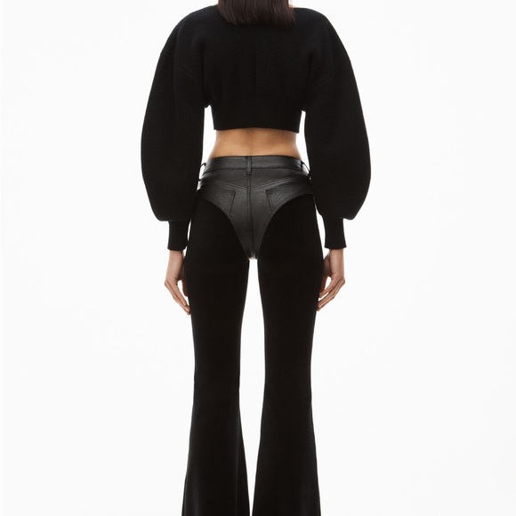 Alexander Wang Black v-neck cropped cardigan in boiled wool - Picture 3 of 3